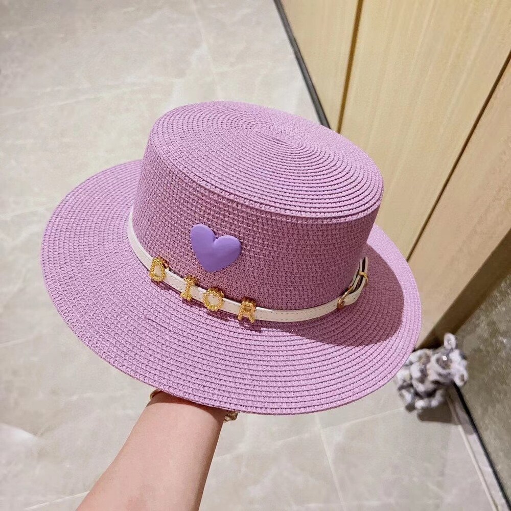 Dior Heart Logo Purple Straw Sun Hat - Picture 5 of 8